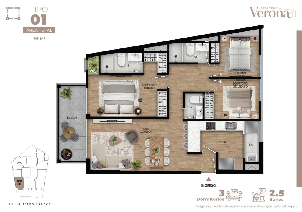 TIPO 01 - DPTOS. 201, 301, 401, 501, 601