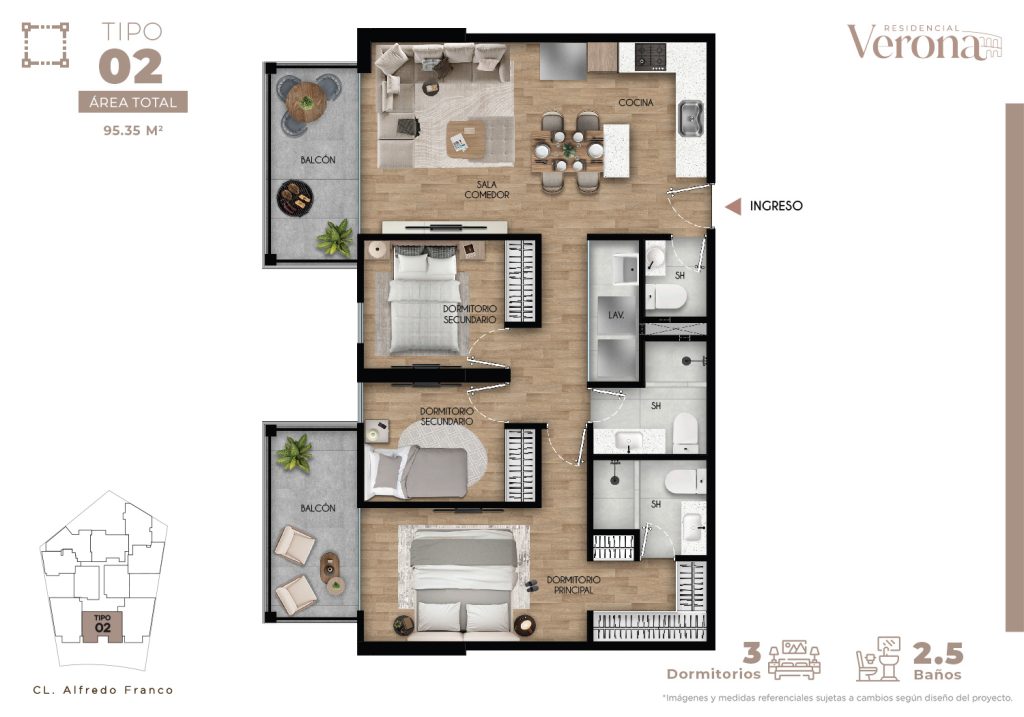 TIPO 02 - DPTOS. 202, 302, 402, 502, 602