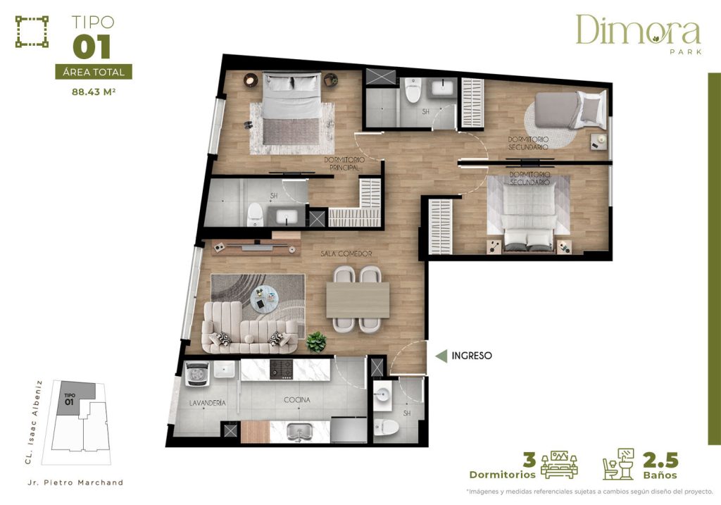 TIPO 01 - DPTOS. 201, 301, 401, 501