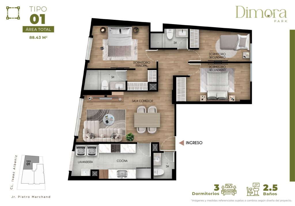 TIPO 01 - DPTOS. 201, 301, 401, 501